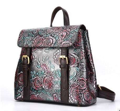 Geometrical vintage hand-rubbed backpack in-hand Embossed zipper  leather backpacks ladies double shoulder bag - LiveTrendsX