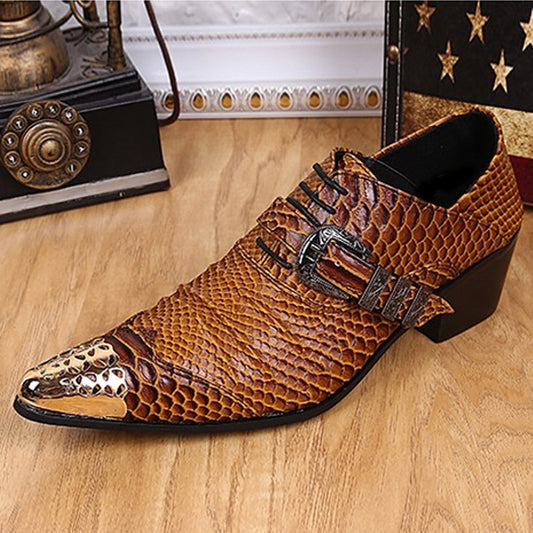 Plus Size Luxury Alligator Pointed Toe Man Metal Tipped Oxfords Genuine Leather shoe - LiveTrendsX