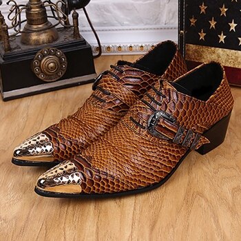 Plus Size Luxury Alligator Pointed Toe Man Metal Tipped Oxfords Genuine Leather shoe - LiveTrendsX