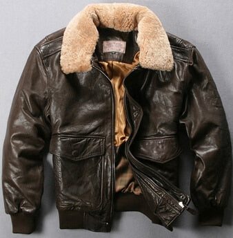 Avirex Fly Air Force Flight Jacket Fur Collar Genuine Leather Jacket Men Black Brown Sheepskin Coat Winter Bomber Jacket Male - LiveTrendsX