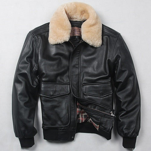 Avirex Fly Air Force Flight Jacket Fur Collar Genuine Leather Jacket Men Black Brown Sheepskin Coat Winter Bomber Jacket Male - LiveTrendsX
