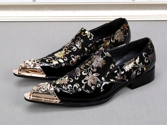 Black color with Golden Flowers men leather shoes Banquet and Party men handmade Oxfords Plus size male dress Shoe - LiveTrendsX