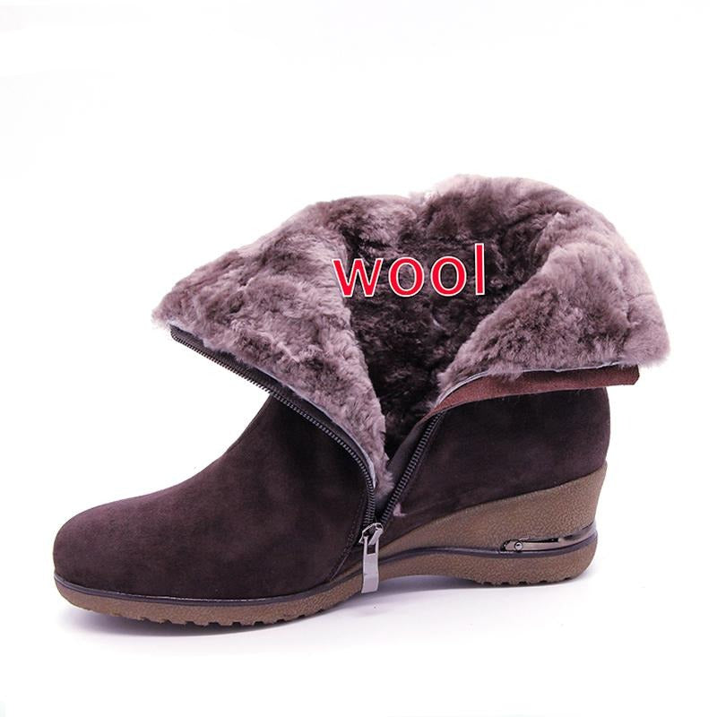 shoes Winter Boots Warm Wool Snow Boots cow Leather Boots Women Shoes  Genuine Leather plus size Wedges Non-slip Women Boots - LiveTrendsX