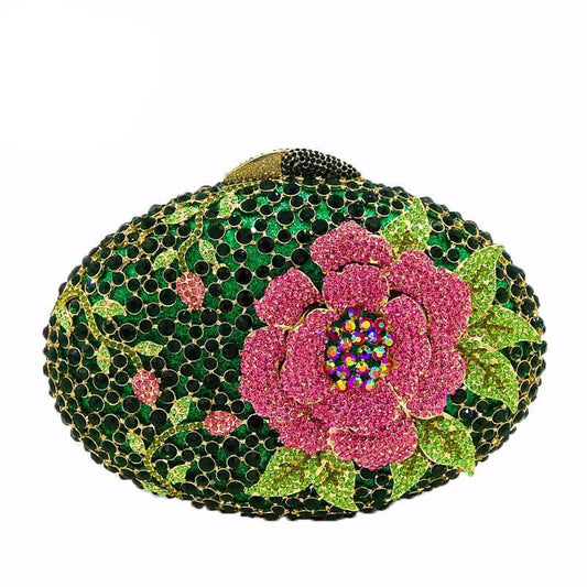 Hollow Out Rose Flower Green Crystal Women Evening Clutch Minaudiere Bag Wedding Cocktail Party Handbag Purse - LiveTrendsX