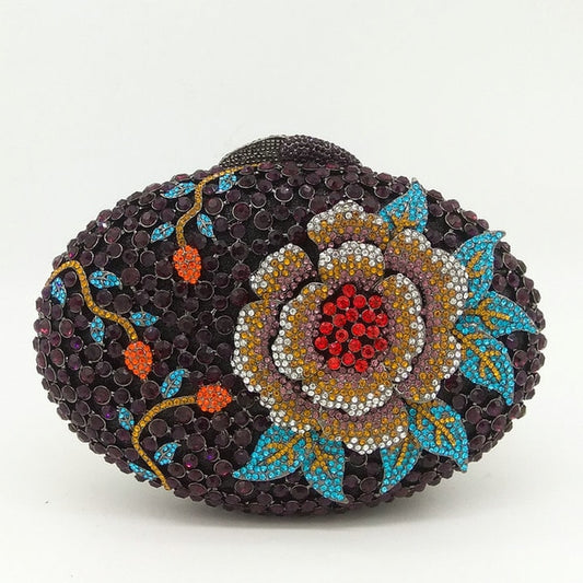 Hollow Out Rose Flower Green Crystal Women Evening Clutch Minaudiere Bag Wedding Cocktail Party Handbag Purse - LiveTrendsX