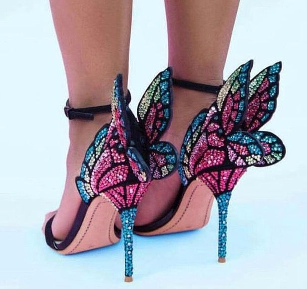 New Arrivals Multicolor Rhinestone Sandals Female Shoes Luxury Crystals Heel Butterfly Sandals High Heel Bridal Party Shoes - LiveTrendsX