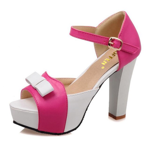 Women High Heel Sandals Fashion Bowtie Open Toe Platform Shoes Wmoan Thick Heeled Ladies Footwear Size 34-43 - LiveTrendsX