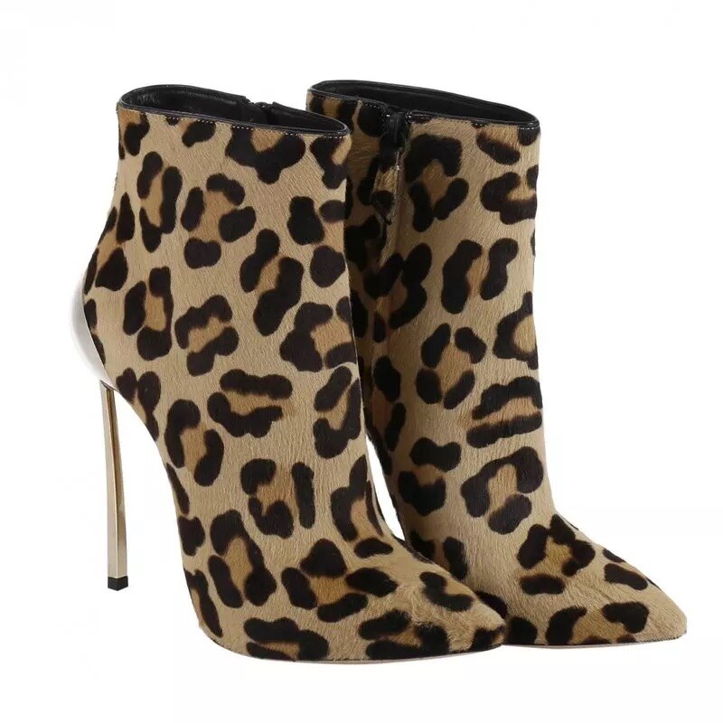 Steels Sexy High Heels 12cm Stilettos Leopard Women Ankle Boots