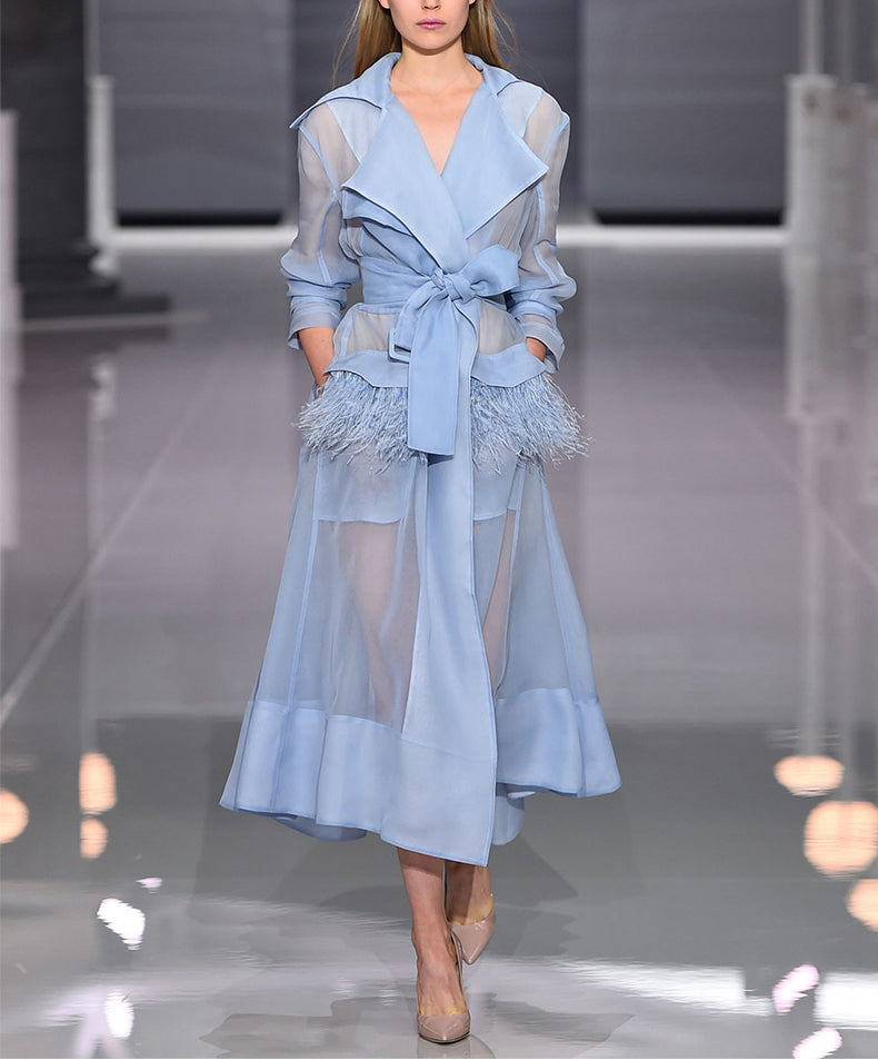 Summer European Runway Women Sexy Organza Through Trench Dress