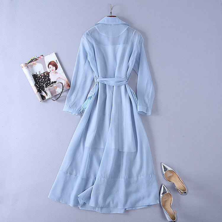 Summer European Runway Women Sexy Organza Through Trench Dress