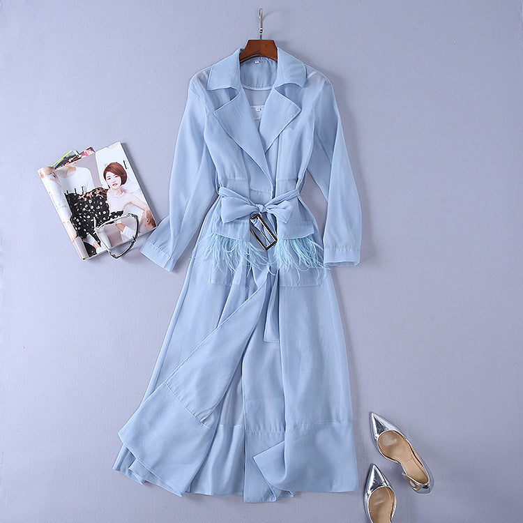 Summer European Runway Women Sexy Organza Through Trench Dress