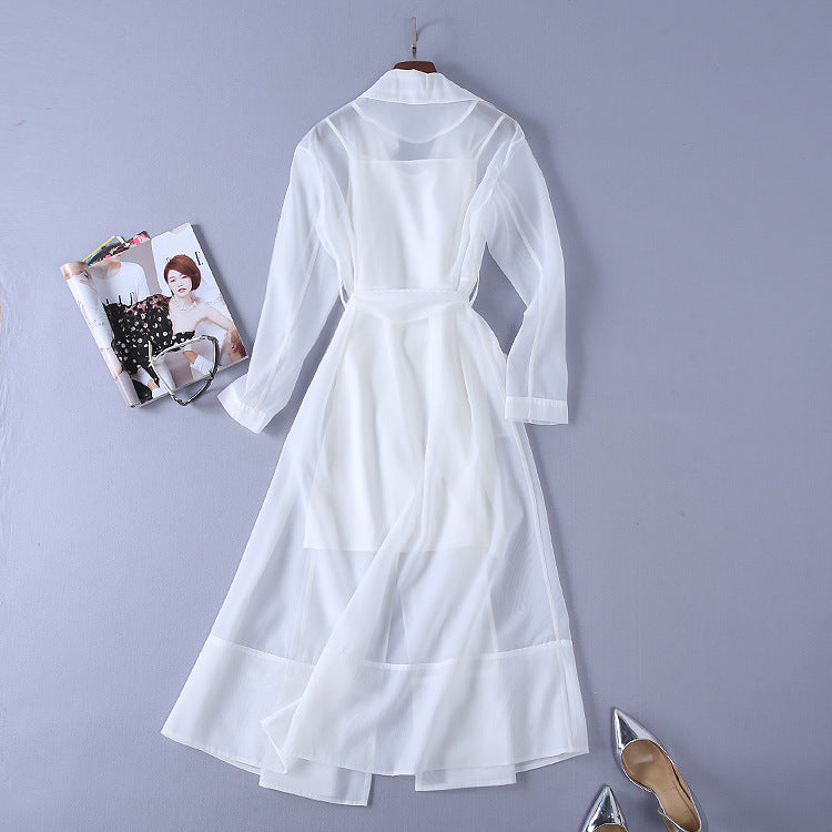 Summer European Runway Women Sexy Organza Through Trench Dress