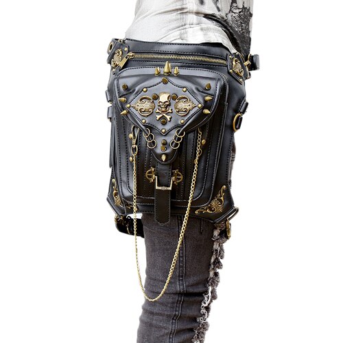 Skull Retro Rock Waist Bags Gothic Shoulder Messenger Bags Men Women Leather Waist Fanny Pack Holster Drop Leg Belt Bag - LiveTrendsX