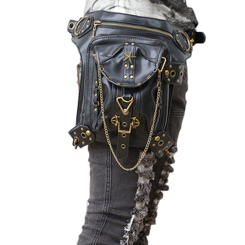Skull Retro Rock Waist Bags Gothic Shoulder Messenger Bags Men Women Leather Waist Fanny Pack Holster Drop Leg Belt Bag - LiveTrendsX