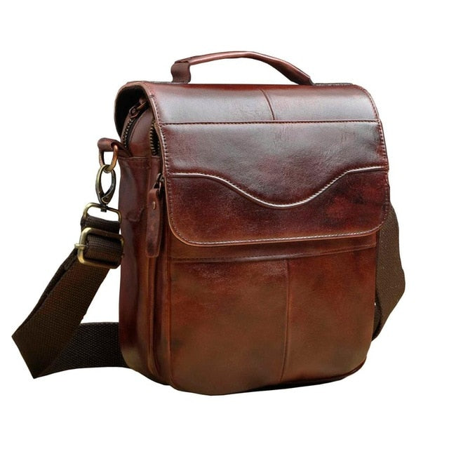Quality Original Leather Male Casual Shoulder Messenger bag Cowhide Fashion Cross-body Bag 8" Pad Tote Mochila Satchel bag - LiveTrendsX