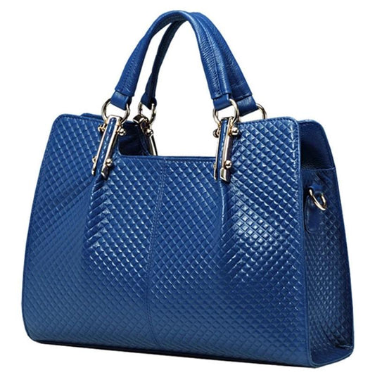 Blue Genuine Leather Women Bag Plaid Russia Famous Brand Quality Leather Handbags Quilted Fashion Ladies Hand Bags - LiveTrendsX
