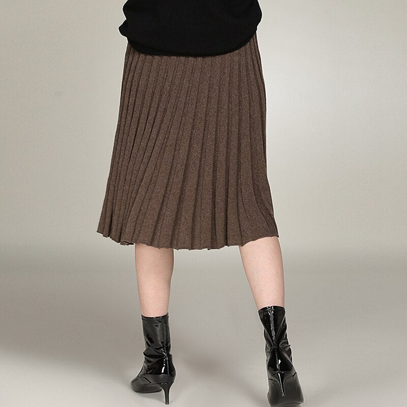 Pleated Skirt Women 100% Cashmere Knitted Solid Elastic Waist Skirt 3 Color High Quality Cashmere Elegant Style - LiveTrendsX