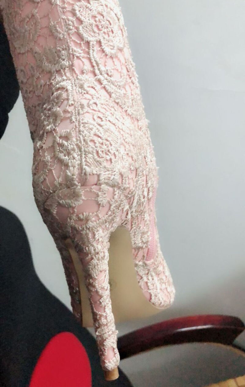 Sexy Ladies Spring Floral Lace Over Knee Boots Stiletto