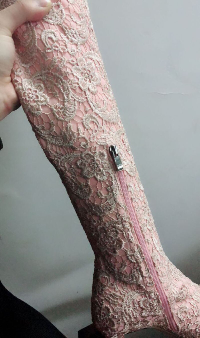 Sexy Ladies Spring Floral Lace Over Knee Boots Stiletto