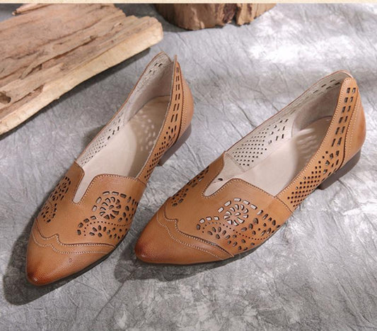Women's shoes  spring new women's shoes waxed sheep skin laser hollow pointed shoes Genuine leather Women shoes - LiveTrendsX