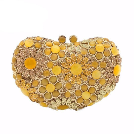Yellow Diamond Opal Heart Shape Women Flower Crystal Clutch Evening Bags Bridal Clutches Handbag Wedding Purse - LiveTrendsX