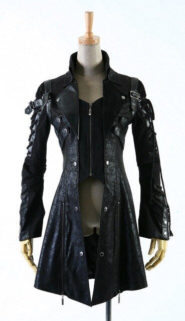 Gothic bandage cool HoodieLot Jacket Streampunk Man-made Leather Rock studded Draw string Cotton men Coat S-3XL - LiveTrendsX