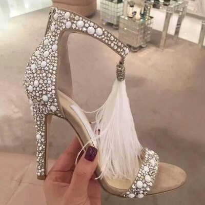 Crystal Embellished White High Heels Sandals - LiveTrendsX
