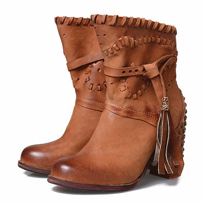 High Quality British Style Super High Heel Woman Martin Boots Real Leather - LiveTrendsX