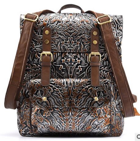 Hand rubbing leather backpack casual men and women first layer of leather embossed personality retro backpacks - LiveTrendsX