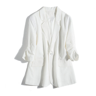 High Quality Blazers Women Suit 100% Silk Fabric Simple Design Three-quarter Sleeve Single Button 2 Colors Suit - LiveTrendsX
