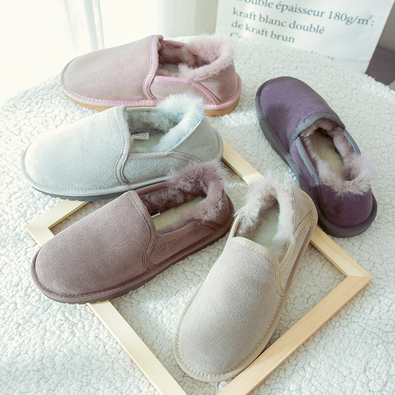 Women Winter  Low Cut Genuine Leather Female Warm Snow boots