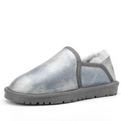 Women Winter  Low Cut Genuine Leather Female Warm Snow boots