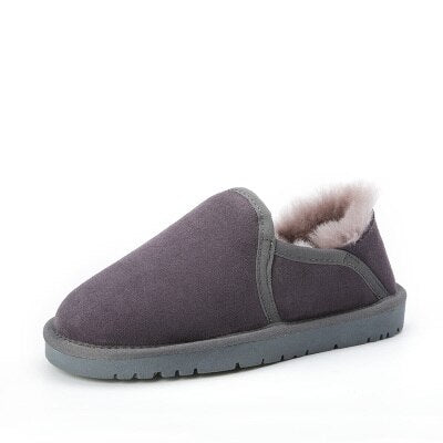 Women Winter  Low Cut Genuine Leather Female Warm Snow boots