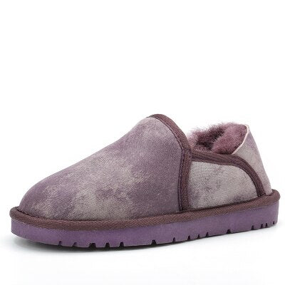 Women Winter  Low Cut Genuine Leather Female Warm Snow boots