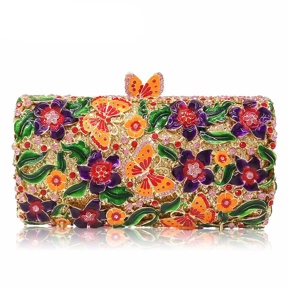 Butterfly & Floral Women Crystal Evening Handbags Hard Case Metal Wedding Clutches Bag Bridal Minaudiere Clutch - LiveTrendsX