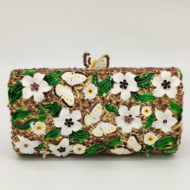 Butterfly & Floral Women Crystal Evening Handbags Hard Case Metal Wedding Clutches Bag Bridal Minaudiere Clutch - LiveTrendsX
