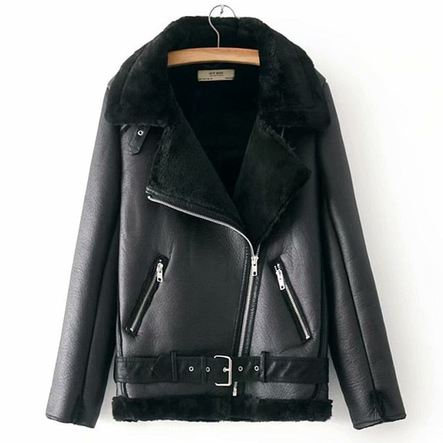 Warm women's winter motorcycle velvet jacket female short lapels fur thick Korean version plus velvet jacket 2019 bomber jacket - LiveTrendsX