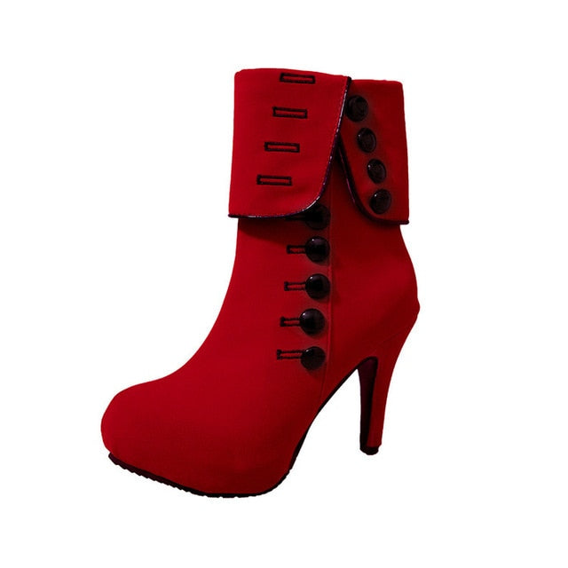 Fashion Women Ankle Boots High Heels Fashion Red Shoes Woman Platform Flock Buckle Boots Ladies Shoes Female PLUE 42 - LiveTrendsX