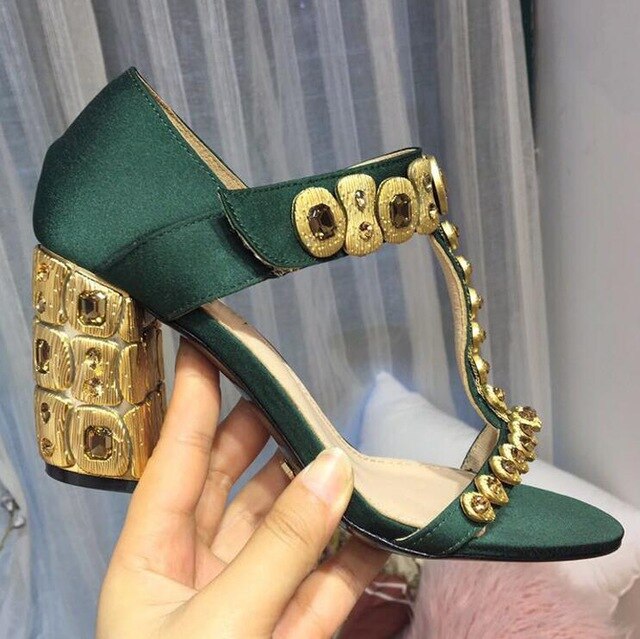 Luxury Satin Rhinestone Gladiator Sandals Woman Open Toe T-strap Crystal Diamond High Heel Shoes Women Elegant Wedding Shoe - LiveTrendsX