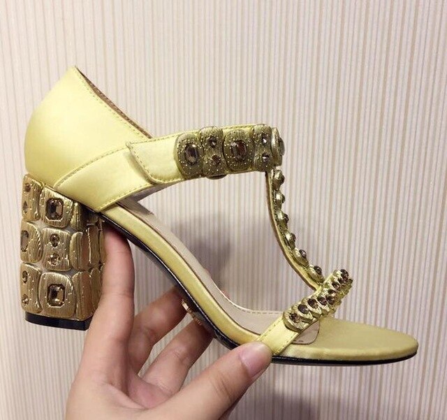 Luxury Satin Rhinestone Gladiator Sandals Woman Open Toe T-strap Crystal Diamond High Heel Shoes Women Elegant Wedding Shoe - LiveTrendsX