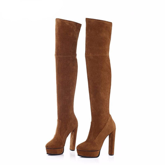 redwine genuine leather side lace-up thigh boots stiletto heels sexy autumn winter high booties - LiveTrendsX