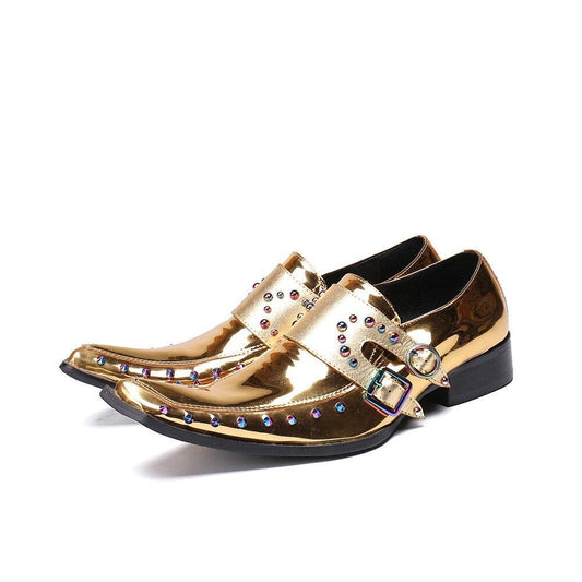 New British Style Gold Silver Wedding Party Men Dress Shoes Rivets Genuine Leather Men Oxford Shoes Formal Shoes - LiveTrendsX