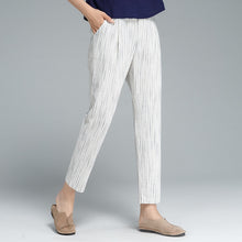 Load image into Gallery viewer, Pants Women 40% Linen 40% Cotton Blended Mid Elastic Waist Pockets Calf-length Pants Simple Design Plus Sizes - LiveTrendsX
