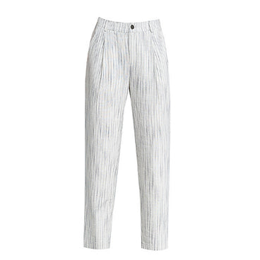 Pants Women 40% Linen 40% Cotton Blended Mid Elastic Waist Pockets Calf-length Pants Simple Design Plus Sizes - LiveTrendsX
