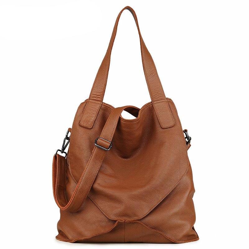 Full Genuine Leather Shoulder Bag Women Large Capacity Daily Bag Brand Designers Tote Purse High Quality Brown Shopping Bags - LiveTrendsX
