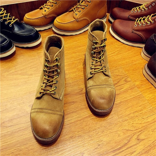 Official Design Vintage Real Leather Cowhide Wings Top Quality Round Toe Ankle Boots Spring Winter Safety Motorcycle Boot - LiveTrendsX