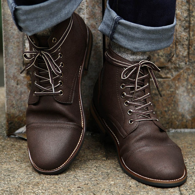 Men Pu Leather Lace-up Men Shoes High Quality Men Vintage British Military Boots Autumn Winter Plus Size 47 48 BRM-060 - LiveTrendsX