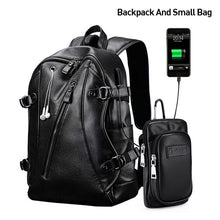 Load image into Gallery viewer, Men Backpack External USB Charge Waterproof  Backpack Fashion PU Leather Travel Bag Casual School Bag leather bookbag - LiveTrendsX
