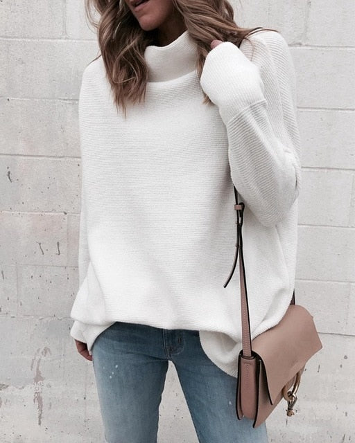 Long Sleeve Autumn Winter Sweater Women White Knitted Sweaters Pullover Jumper Fashion 2018 Turtleneck Sweater Female - LiveTrendsX