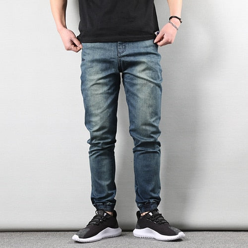 Japanese Style Fashion Mens Jeans Gray Color Slim Fit Tapered Trousers Hip Hop Jogger Jeans Men Vintage Design Denim Cargo Pants - LiveTrendsX